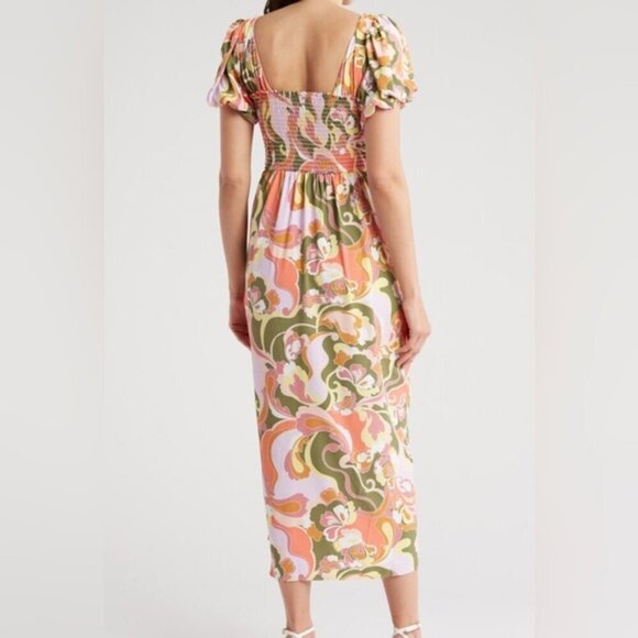 Show Me Your Mumu Danielle Tie Waist Puff Sleeve Dress in Medium - Picture 2 of 9